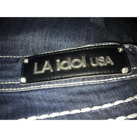L A Idol Jeans Women Size 9 31x28 Distressed Rhinestone Embroidered Pocket - Picture 6 of 9